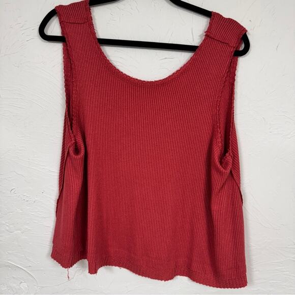 Free People Pink Waffle Knit Sleeveless Top Womens S Cropped Boxy Fit Boho Shirt - Picture 1 of 8